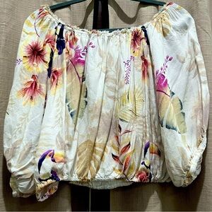 Anthropologie Z&L Multicolor Floral Paradise Print Blouse Frayed